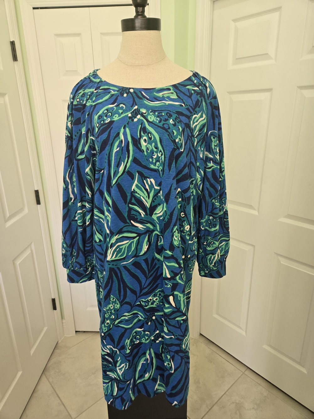 Lilly Pulitzer Elianna Cotton T-Shirt Tunic Dress XL Leaf Print Tropical